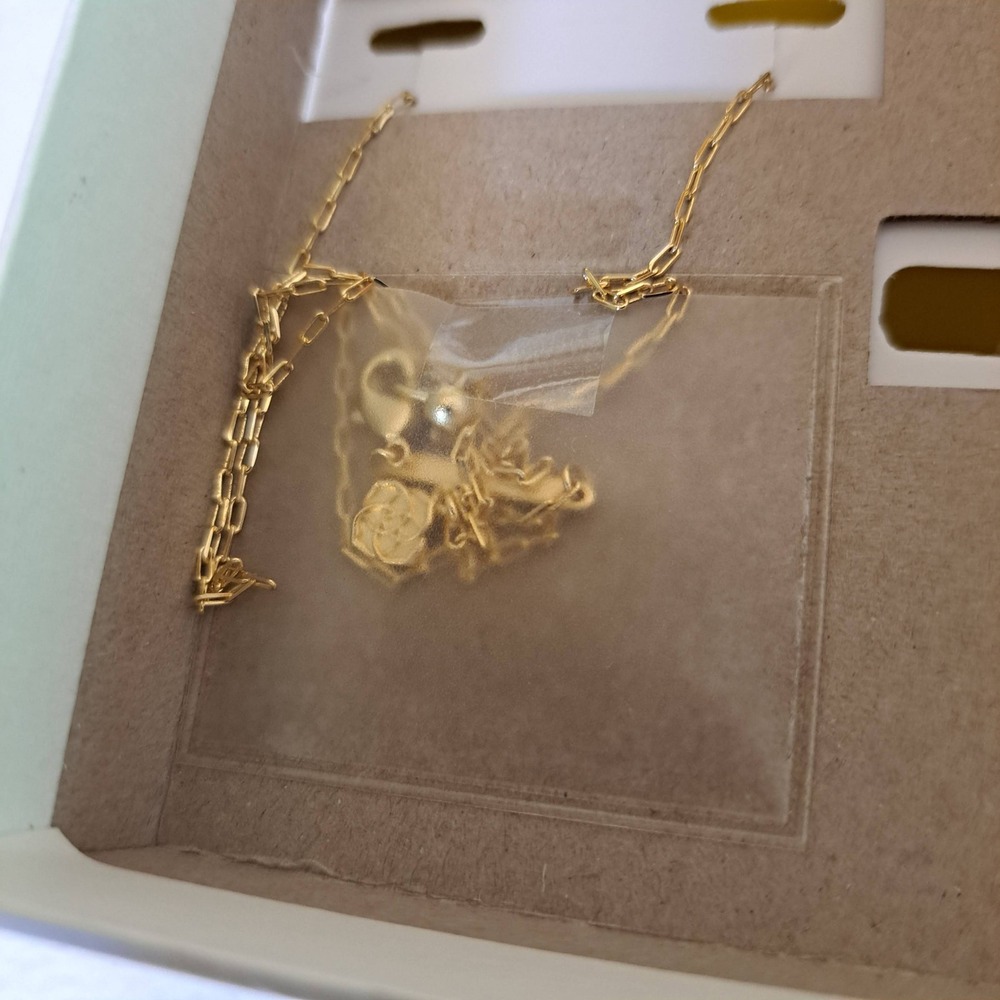Kendra Scott Pendant Necklace Gold/Blush Iridescent Glitter Glass 1002-520-B42 - Picture 3 of 5